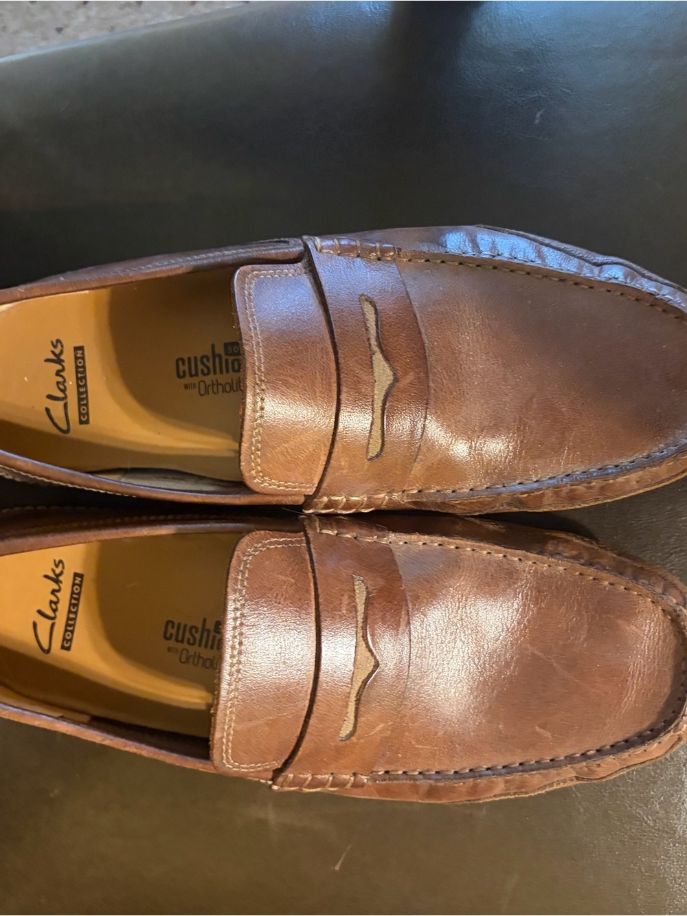 Clarks Men’s Tan Leather Slip-On Penny Loafers